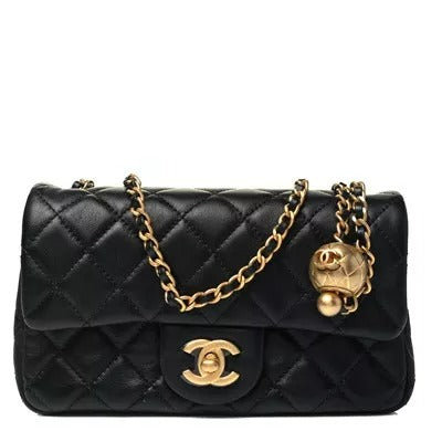 CHANEL Lambskin Quilted CC Pearl Crush Mini Rectangular Flap Black