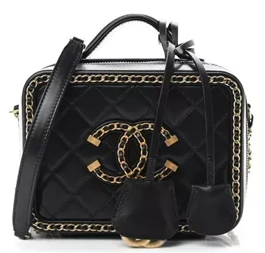 CHANEL Goatskin Quilted Medium CC Filigree Vanity Case Black